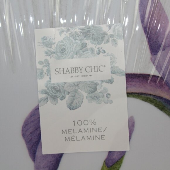 Shabby Chic Melamine Serving Bowl White Purple Iris Scalloped Large 13" NWT - Picture 2 of 8